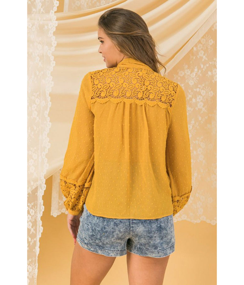 Mustard Tied Bishop Blouse - Unique Vintage - Womens, TOPS, SHIRTS