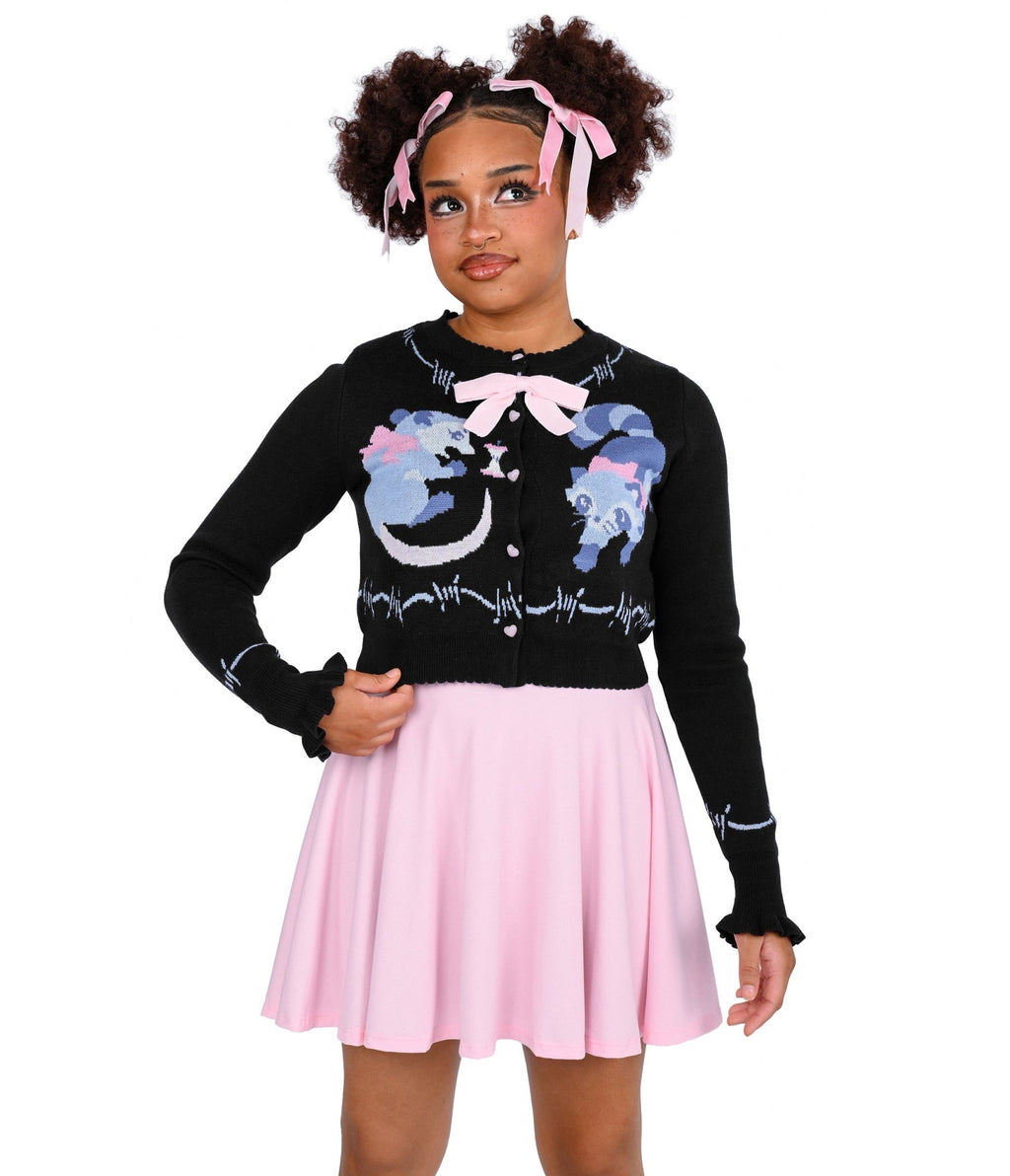 My Violet Black Raccoon Print Trash Parade Cardigan - Unique Vintage - Womens, TOPS, SWEATERS
