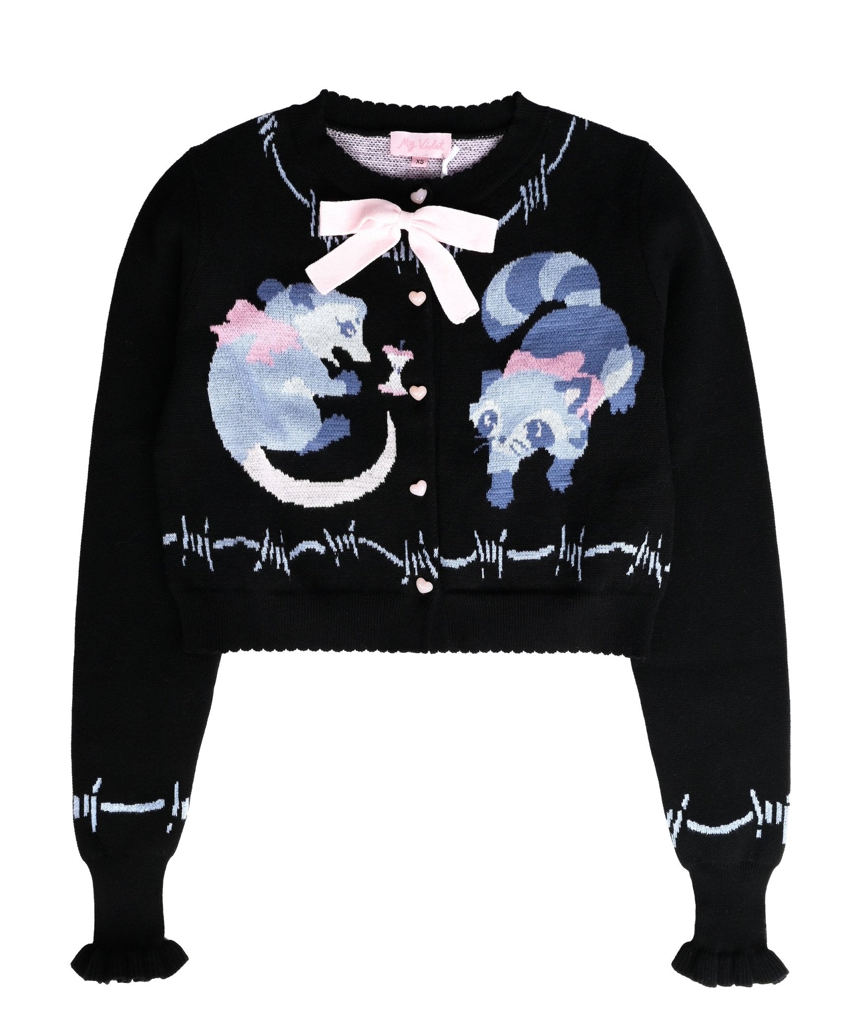 My Violet Black Raccoon Print Trash Parade Cardigan - Unique Vintage - Womens, TOPS, SWEATERS