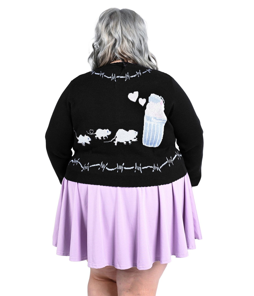 My Violet Black Raccoon Print Trash Parade Cardigan - Unique Vintage - Womens, TOPS, SWEATERS
