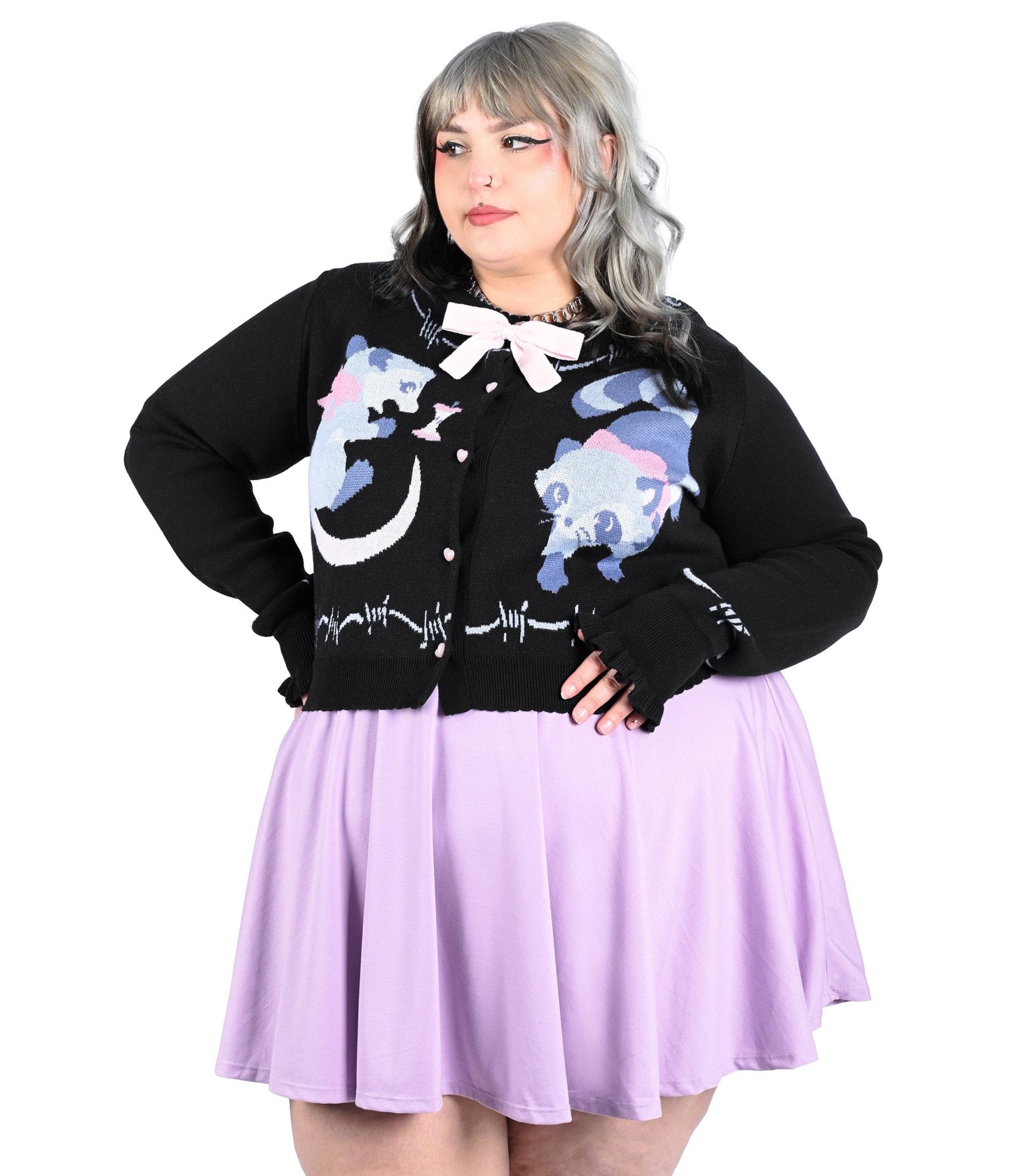My Violet Black Raccoon Print Trash Parade Cardigan - Unique Vintage - Womens, TOPS, SWEATERS