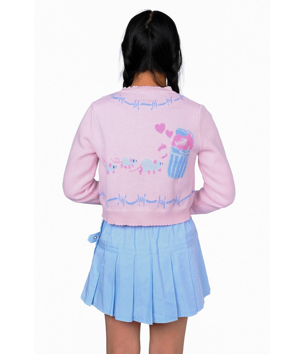 My Violet Pink Raccoon Print Trash Parade Cardigan - Unique Vintage - Womens, TOPS, SWEATERS