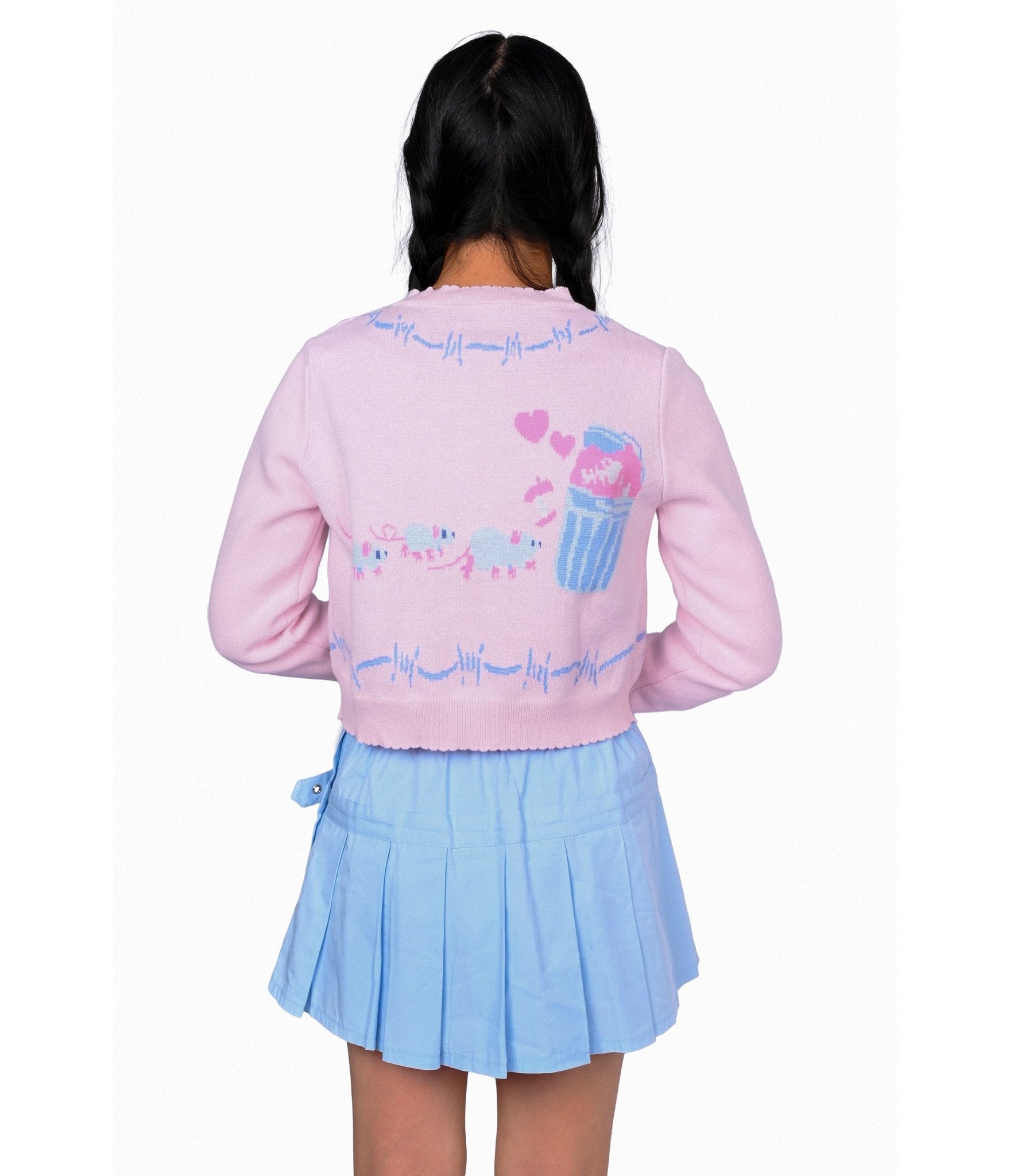 My Violet Pink Raccoon Print Trash Parade Cardigan - Unique Vintage - Womens, TOPS, SWEATERS
