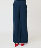 Navy 1950s Wide Leg Trousers - Unique Vintage - Womens, BOTTOMS, PANTS