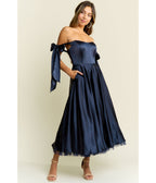 Navy Bow Off the Shoulder Midi Dress - Unique Vintage - Womens, DRESSES, PROM AND SPECIAL OCCASION