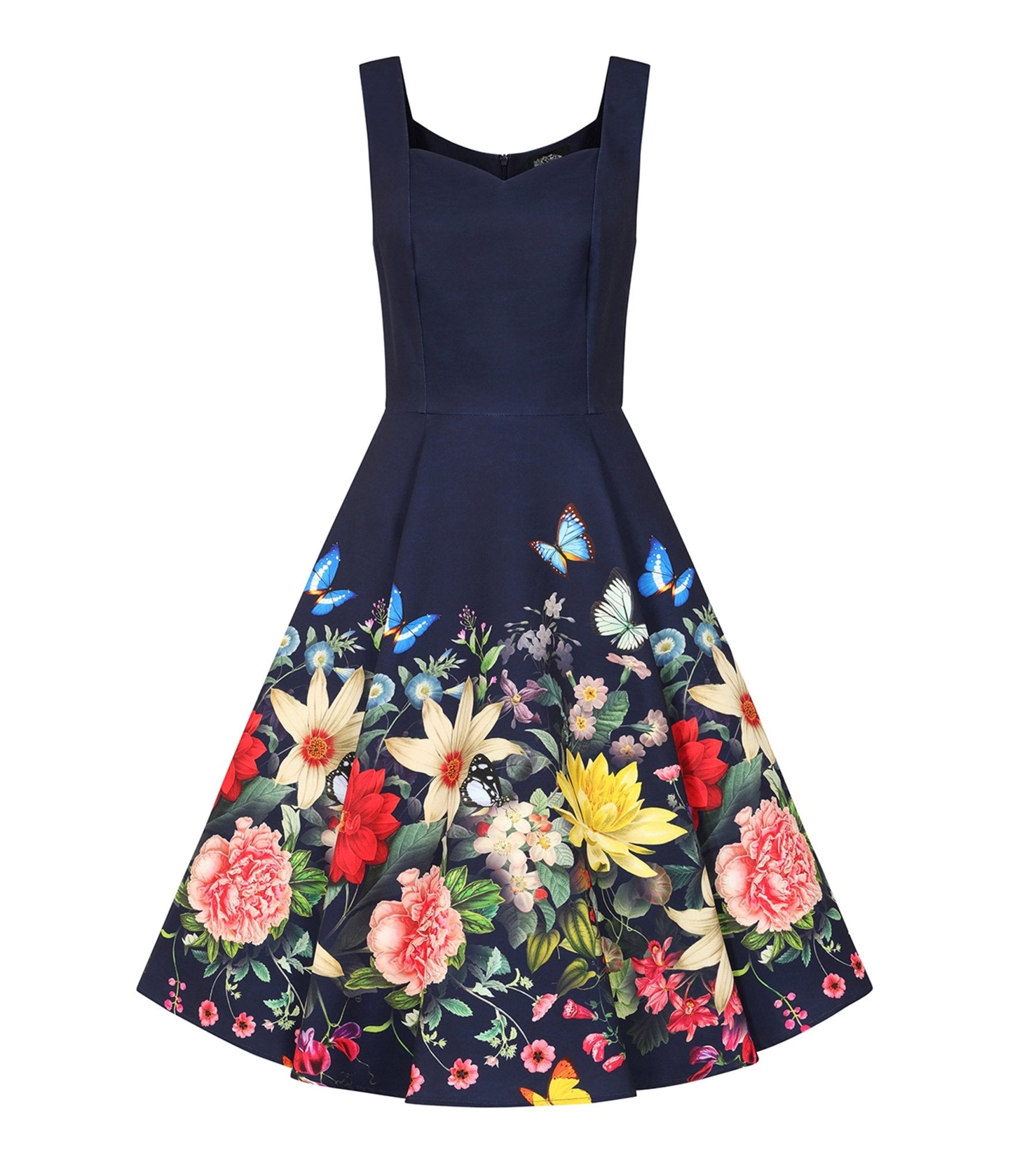 Navy Butterfly & Floral Moonlight Swing Dress - Unique Vintage - Womens, DRESSES, SWING