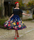 Navy Butterfly Meadow Swing Skirt - Unique Vintage - Womens, BOTTOMS, SKIRTS