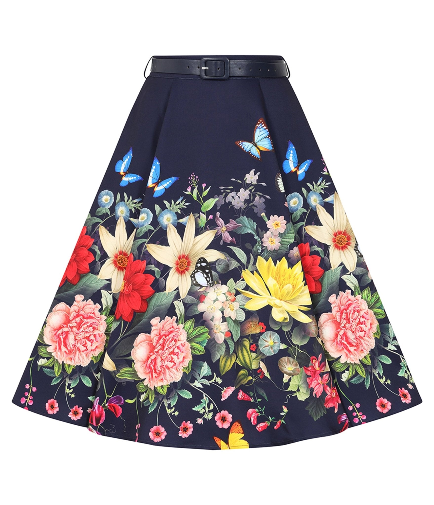Navy Butterfly Meadow Swing Skirt - Unique Vintage - Womens, BOTTOMS, SKIRTS