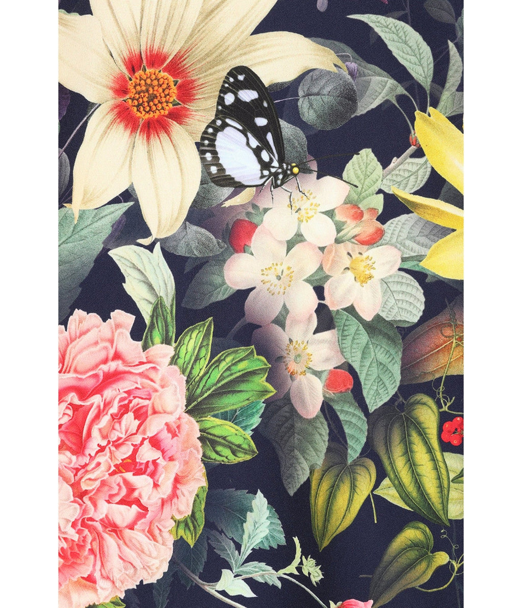 Navy Butterfly Meadow Swing Skirt - Unique Vintage - Womens, BOTTOMS, SKIRTS