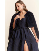 Navy Faux Fur Cropped Jacket - Unique Vintage - Womens, TOPS, OUTERWEAR