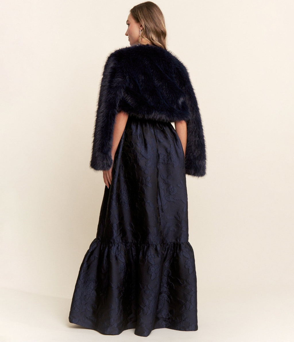 Navy Faux Fur Cropped Jacket - Unique Vintage - Womens, TOPS, OUTERWEAR