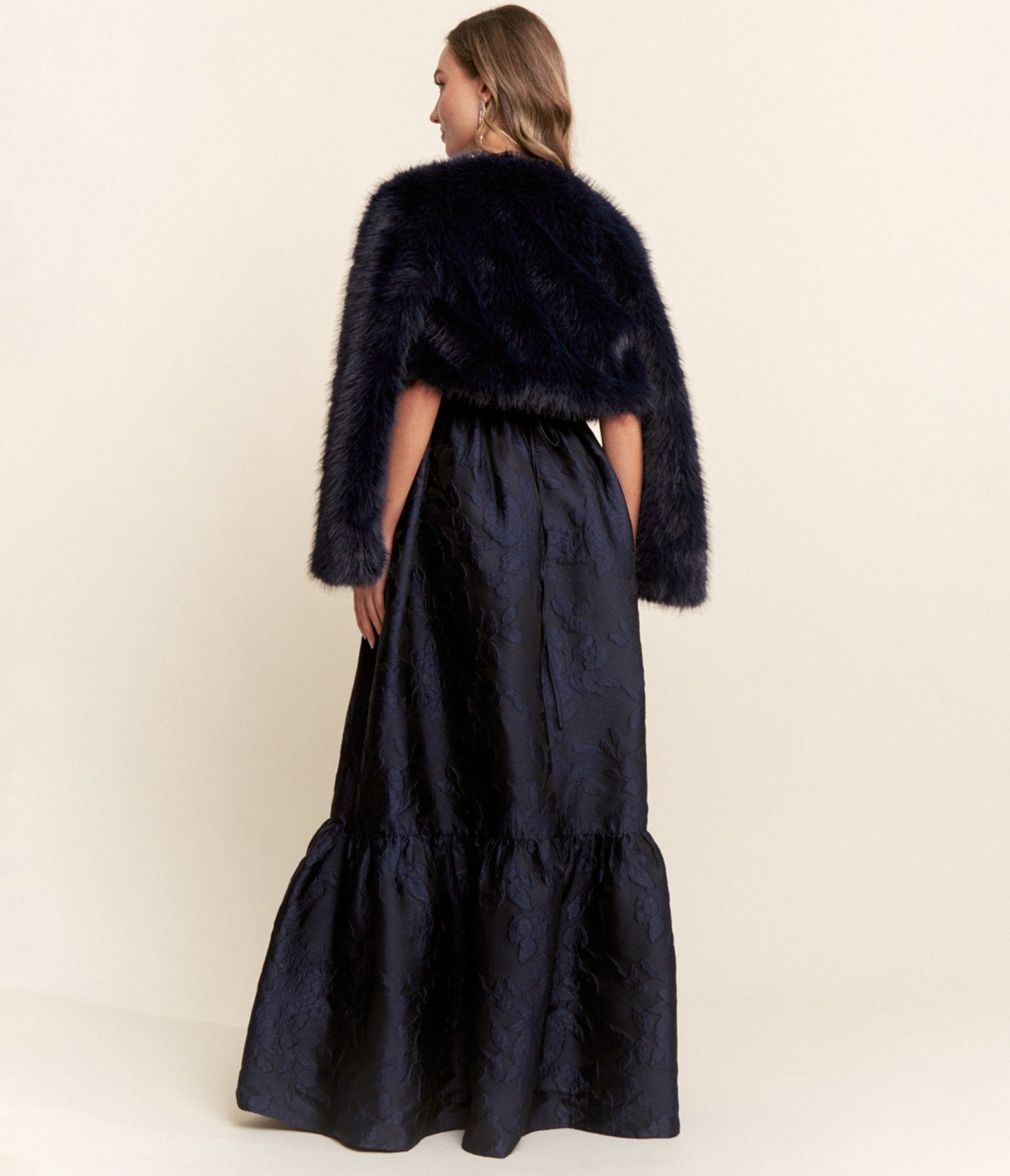 Navy Faux Fur Cropped Jacket - Unique Vintage - Womens, TOPS, OUTERWEAR
