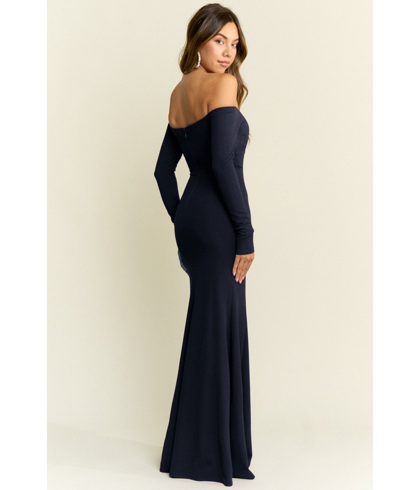 Navy Off the Shoulder Ruffle Gown - Unique Vintage - Womens, DRESSES, MAXI