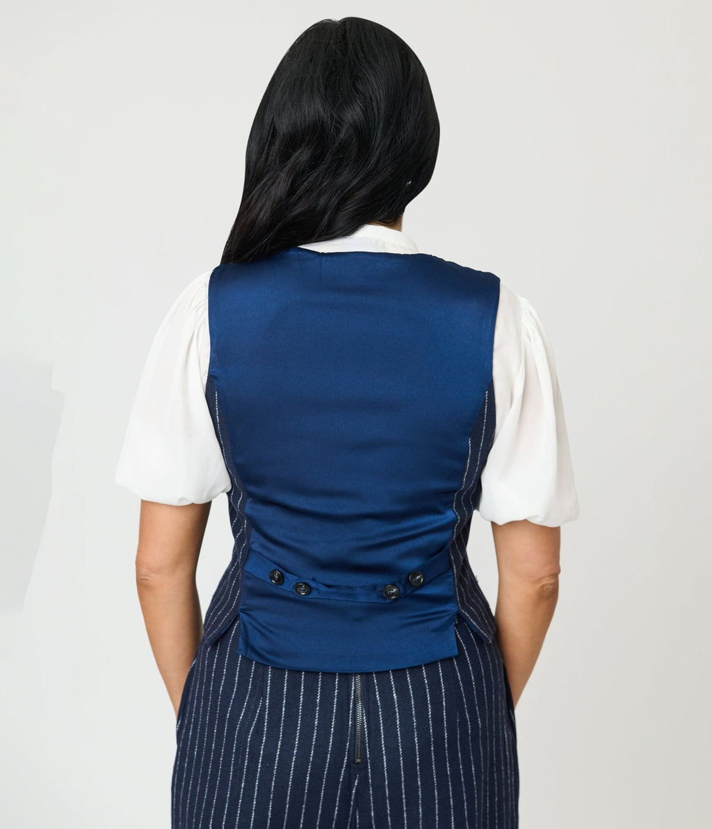 Navy Pin Stripe Vest - Unique Vintage - Womens, TOPS, WOVEN TOPS