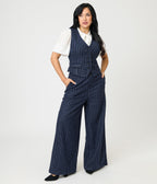 Navy Pin Stripe Vest - Unique Vintage - Womens, TOPS, WOVEN TOPS