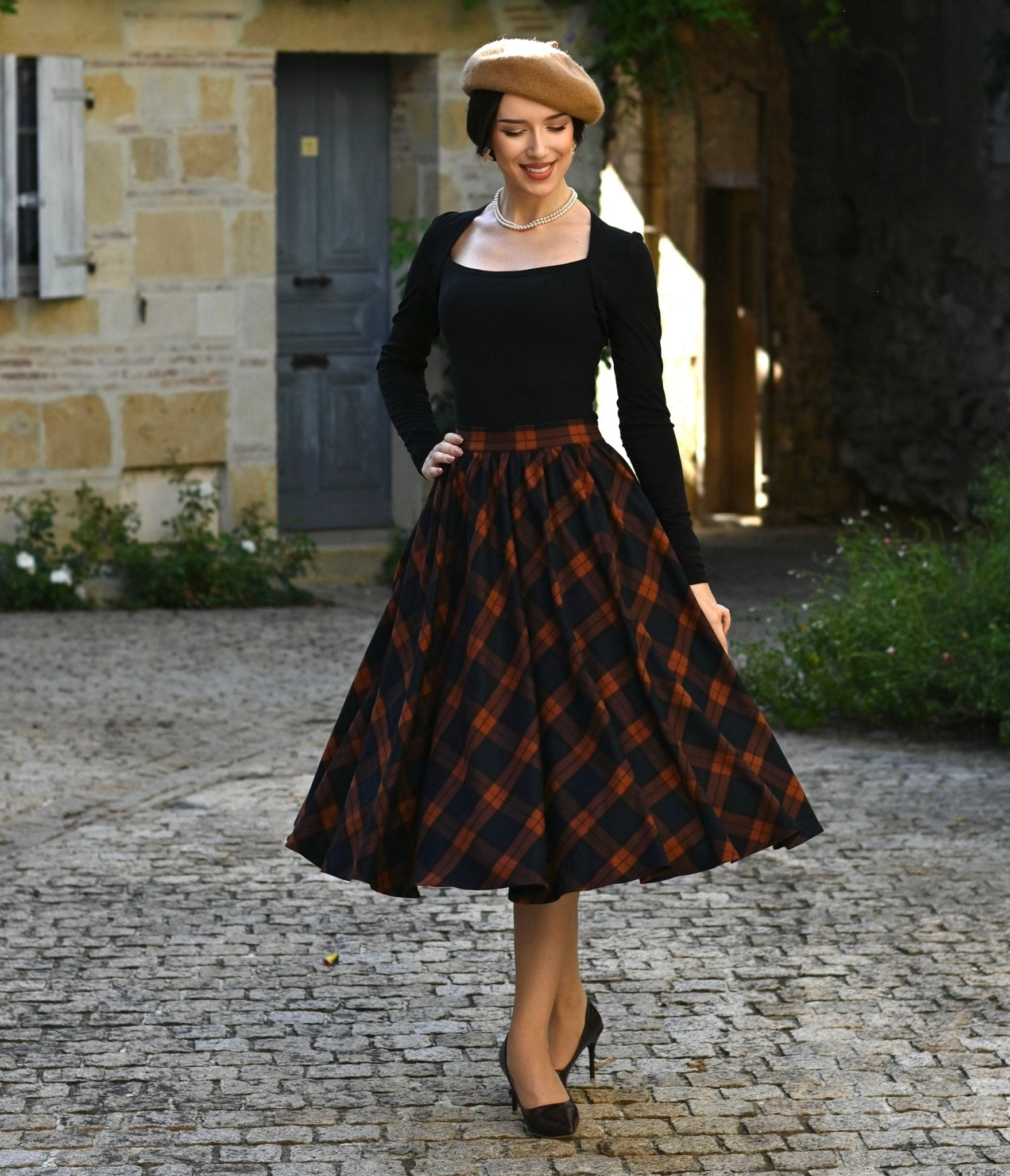 Navy & Rust Parker Swing Skirt - Unique Vintage - Womens, DRESSES, SWING