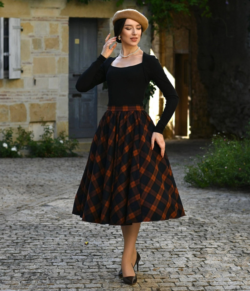 Navy & Rust Parker Swing Skirt - Unique Vintage - Womens, DRESSES, SWING