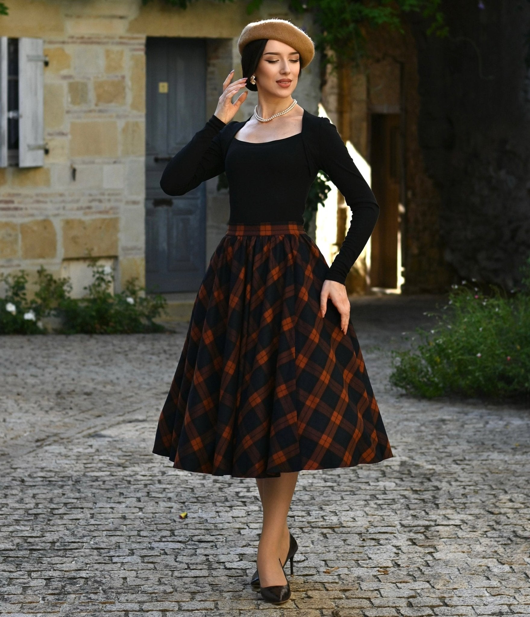 Navy & Rust Parker Swing Skirt - Unique Vintage - Womens, DRESSES, SWING