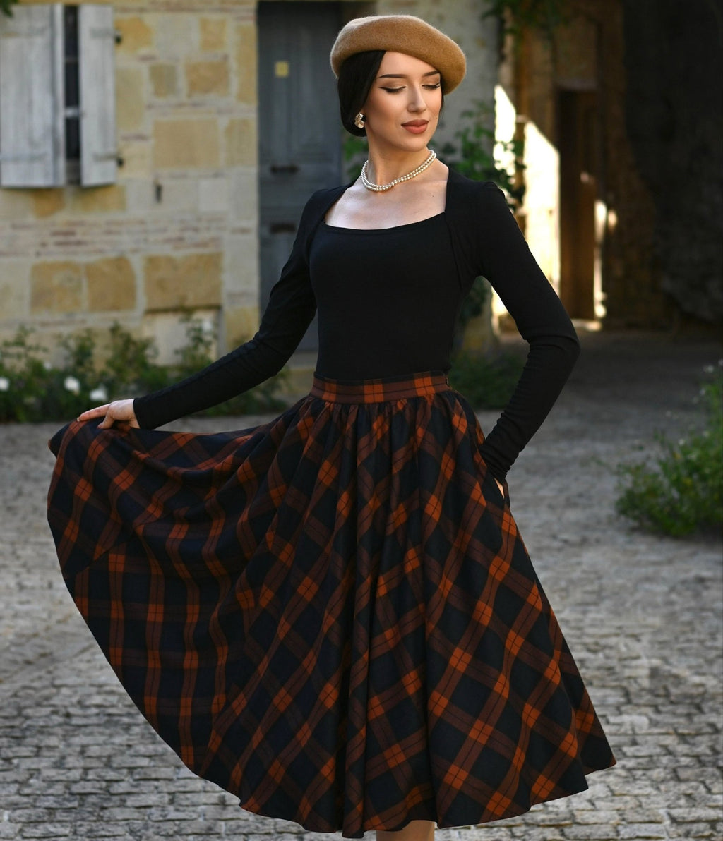Navy & Rust Parker Swing Skirt - Unique Vintage - Womens, DRESSES, SWING