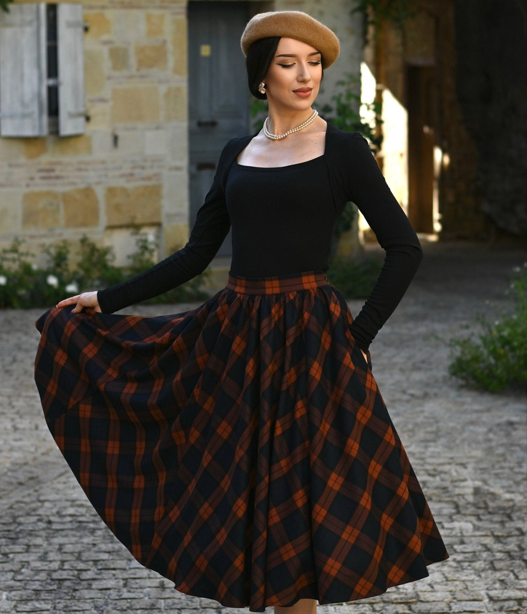 Navy & Rust Parker Swing Skirt - Unique Vintage - Womens, DRESSES, SWING