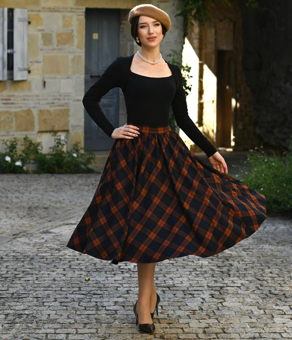 Navy & Rust Parker Swing Skirt - Unique Vintage - Womens, DRESSES, SWING