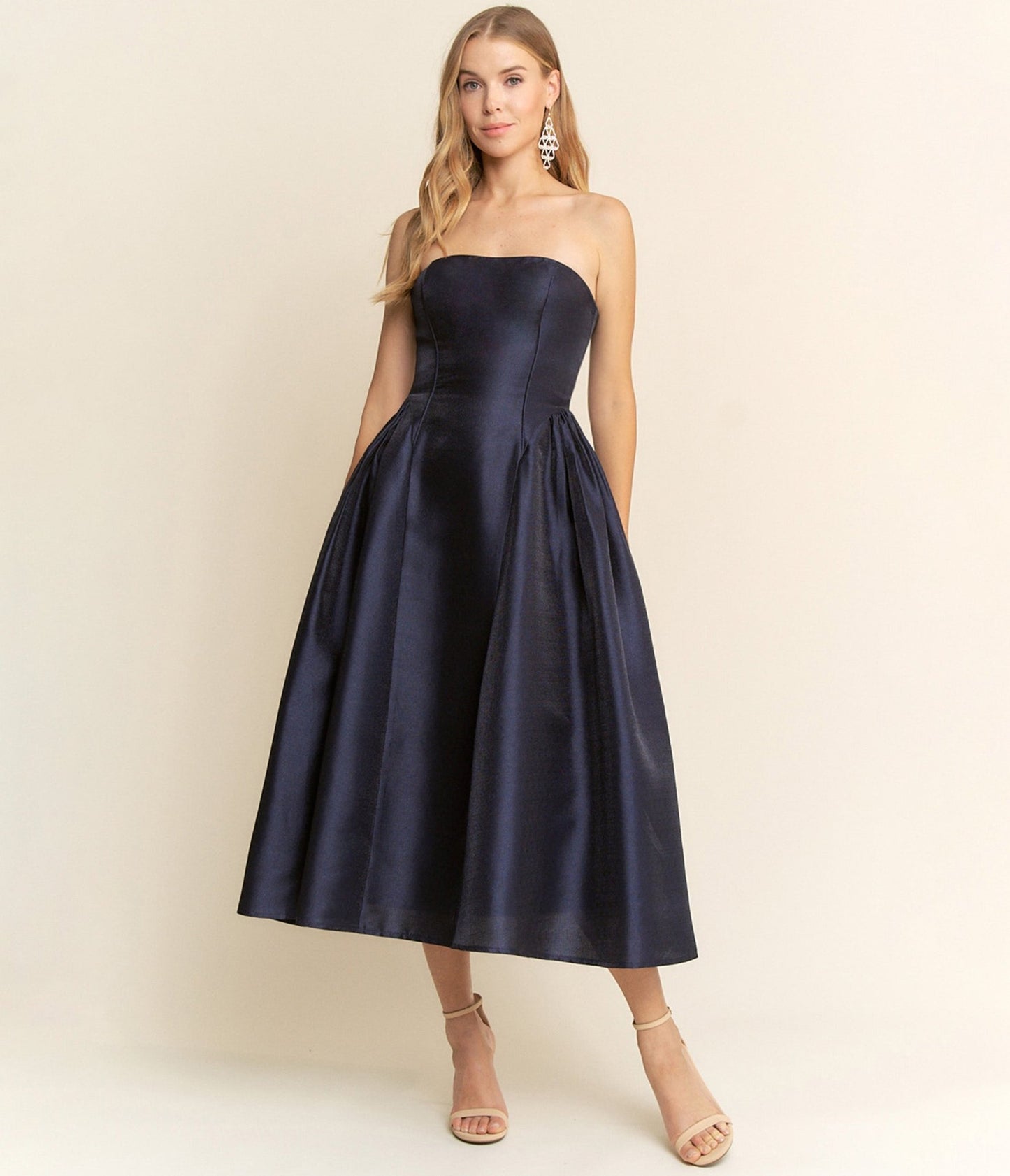 Navy Strapless Midi Dress - Unique Vintage - Womens, DRESSES, MIDI