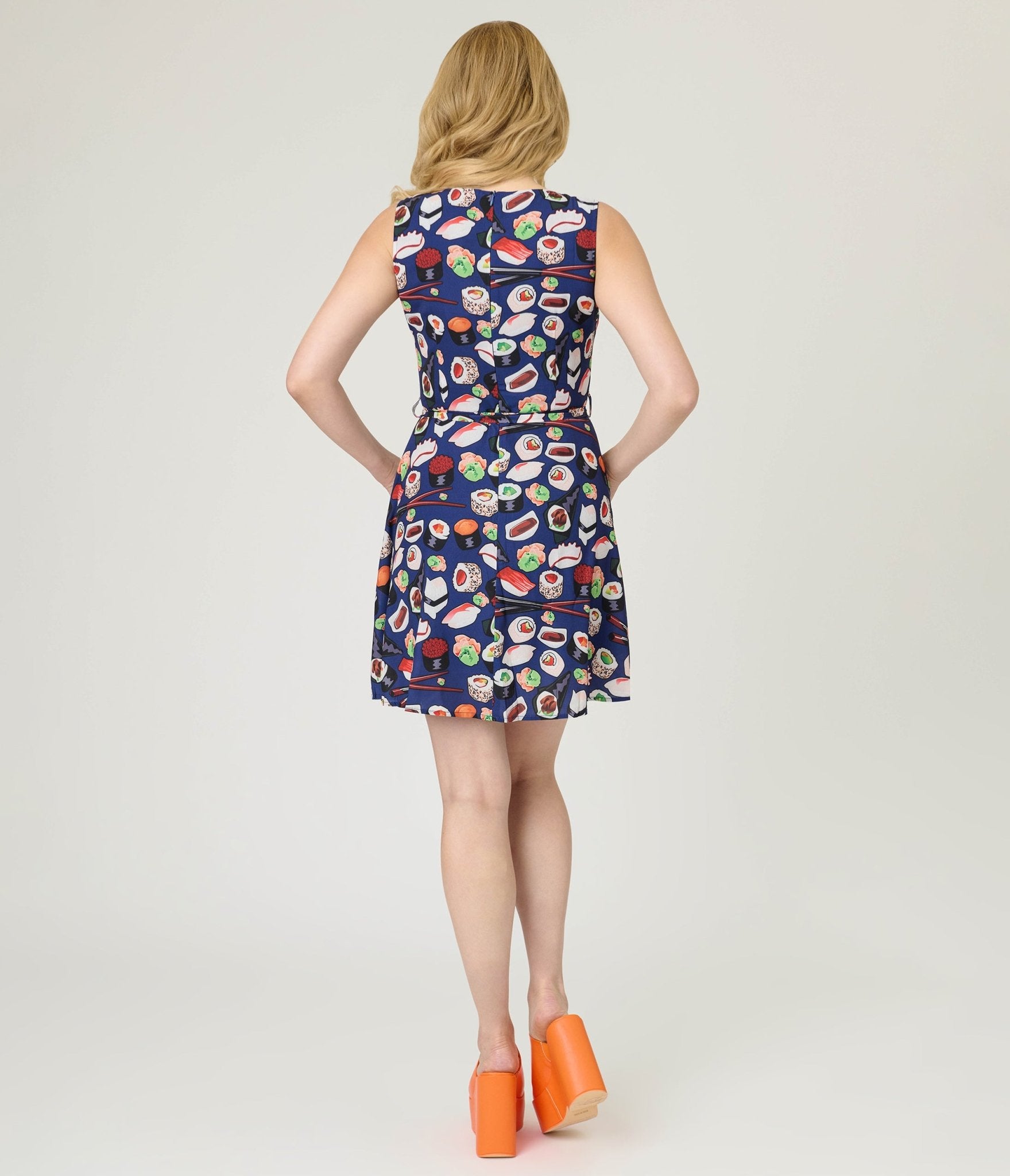 Navy Sushi Print Flare Dress - Unique Vintage - Womens, DRESSES, FIT AND FLARE