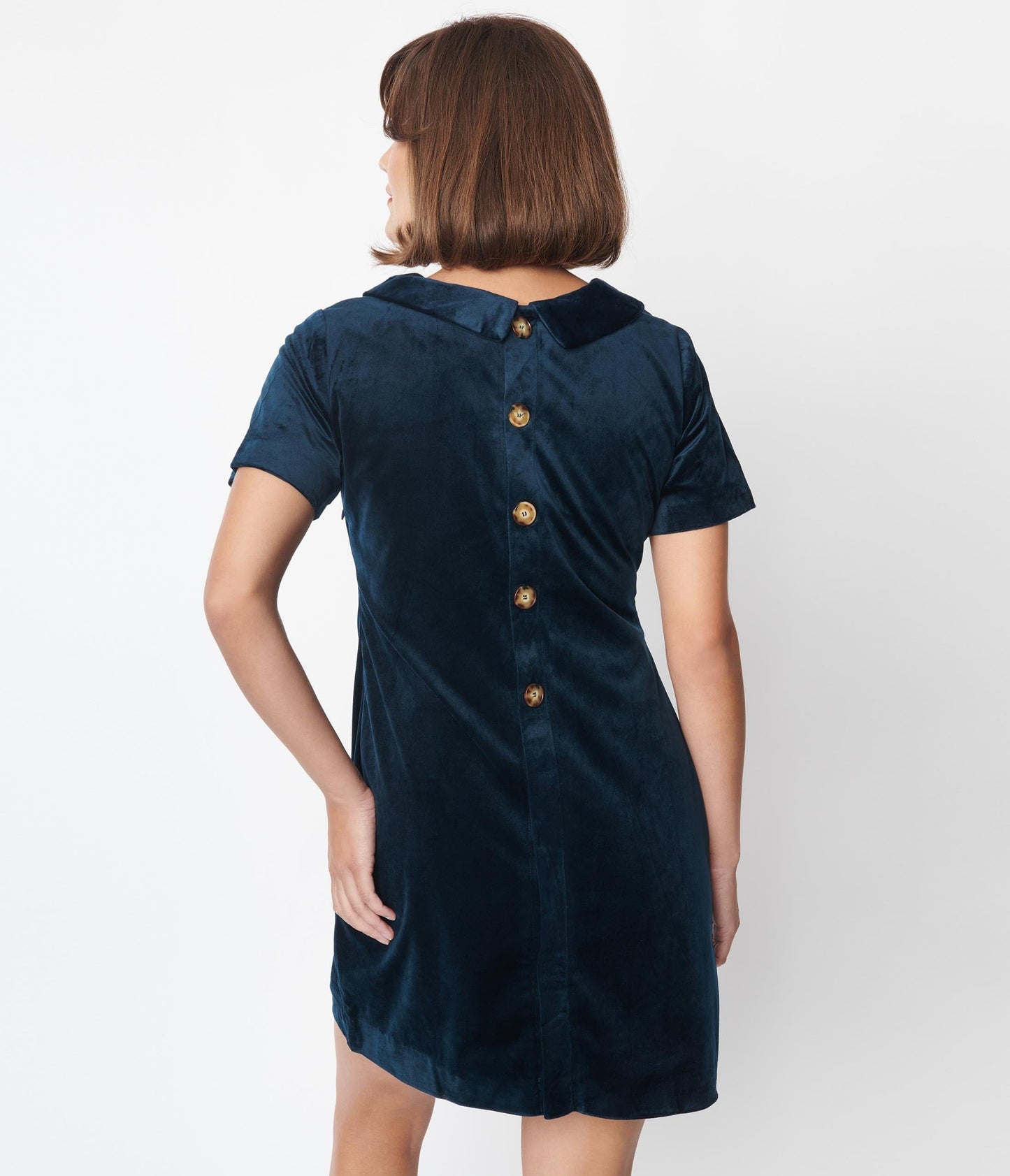 Navy Velvet Collared Shift Dress - Unique Vintage - Womens, DRESSES, SHIFTS