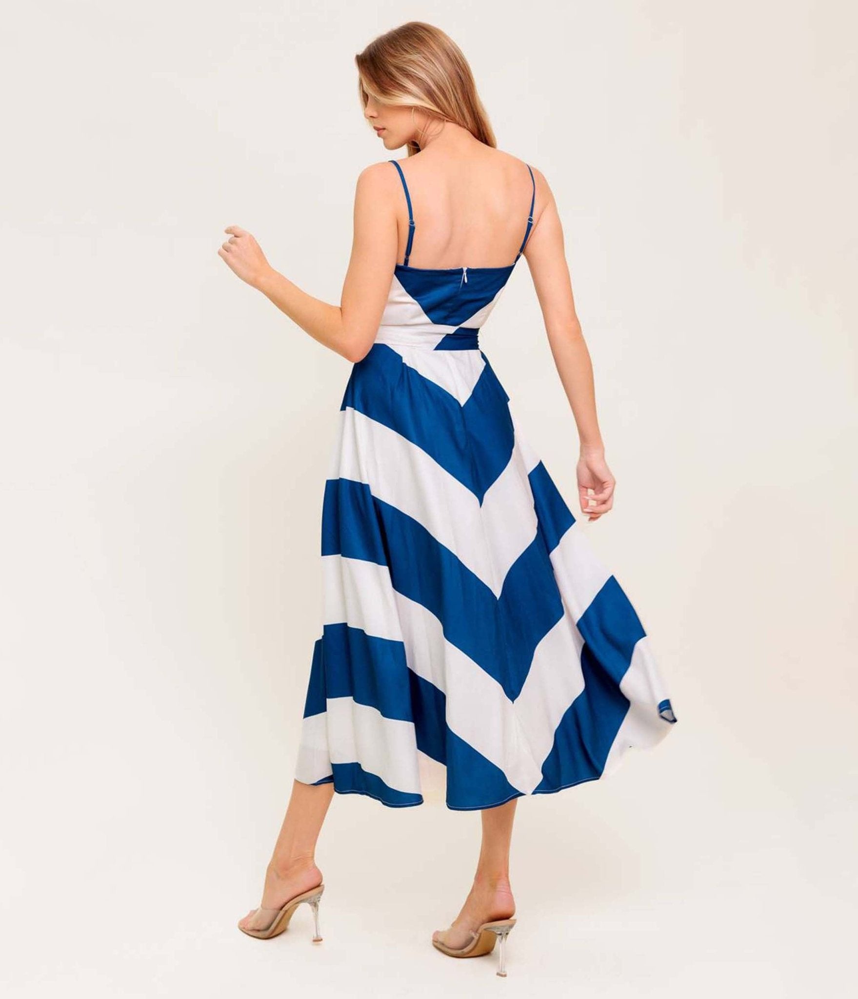 Navy & White Chevron Radiant Heart Woven Midi Dress - Unique Vintage - Womens, DRESSES, MIDI