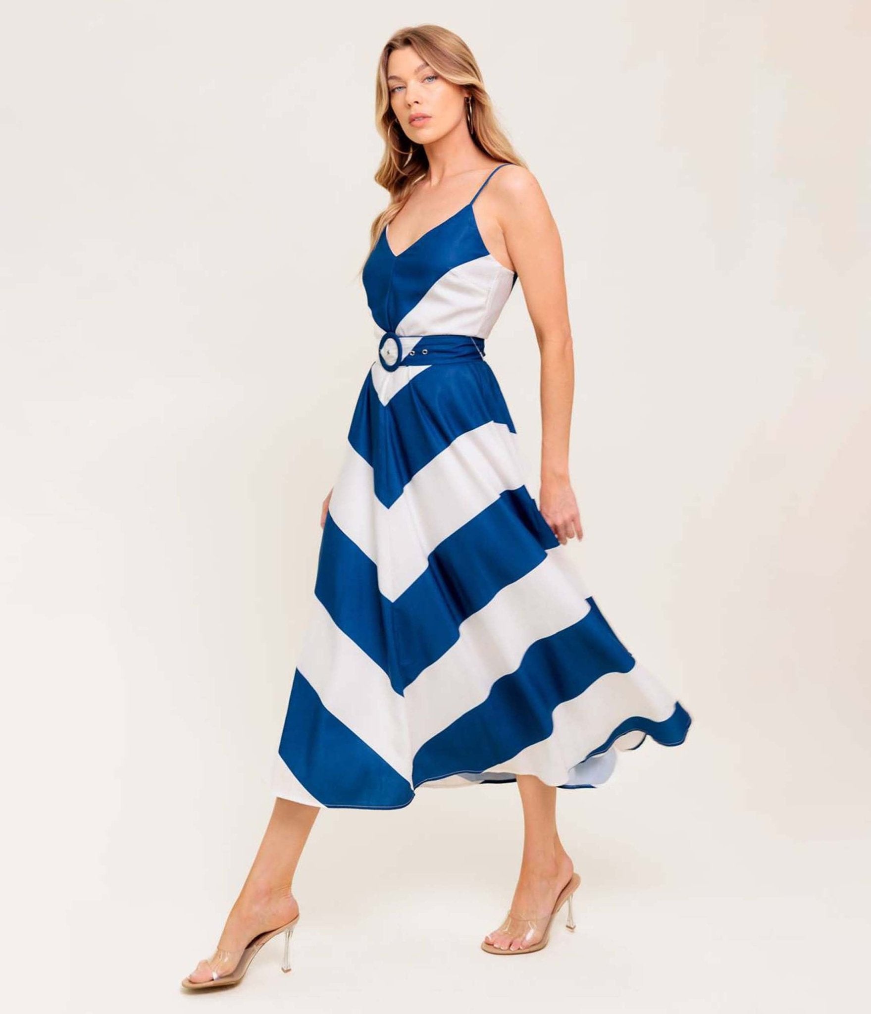 Navy & White Chevron Radiant Heart Woven Midi Dress - Unique Vintage - Womens, DRESSES, MIDI