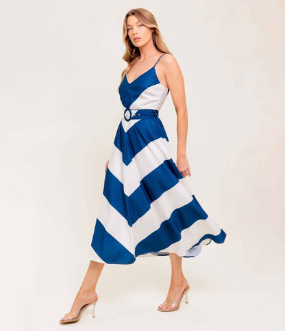 Navy & White Chevron Radiant Heart Woven Midi Dress - Unique Vintage - Womens, DRESSES, MIDI