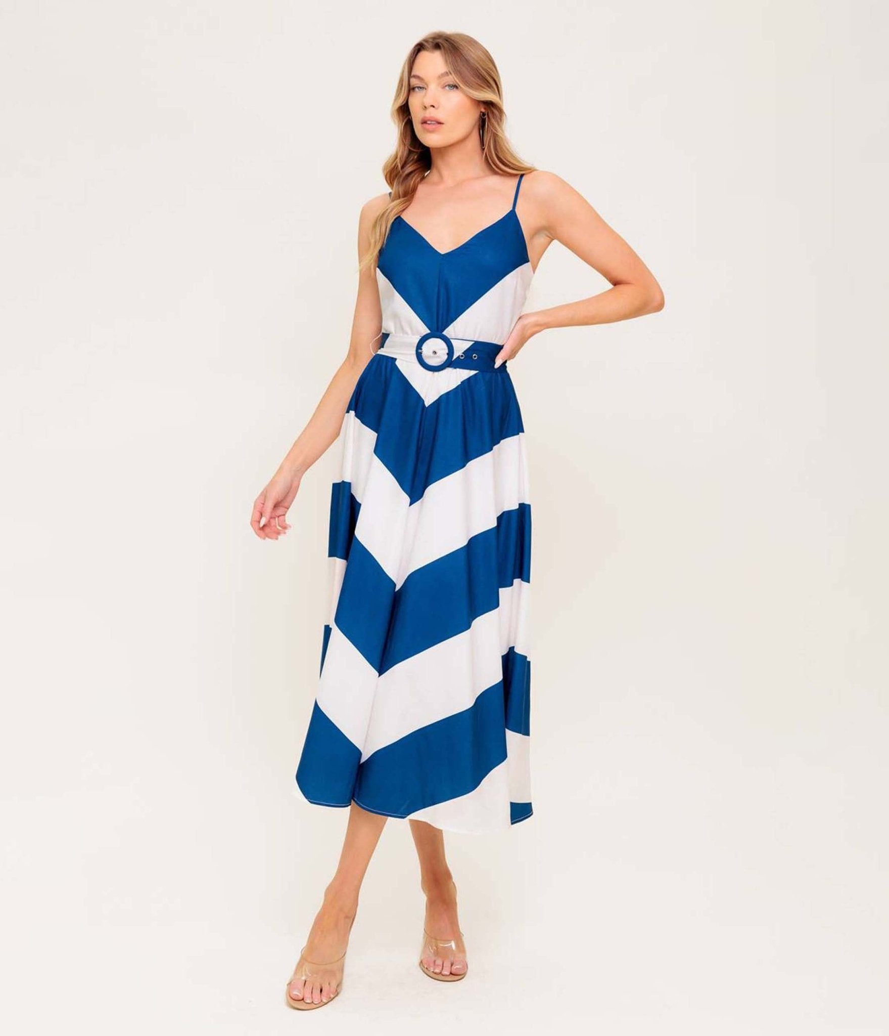 Navy & White Chevron Radiant Heart Woven Midi Dress - Unique Vintage - Womens, DRESSES, MIDI