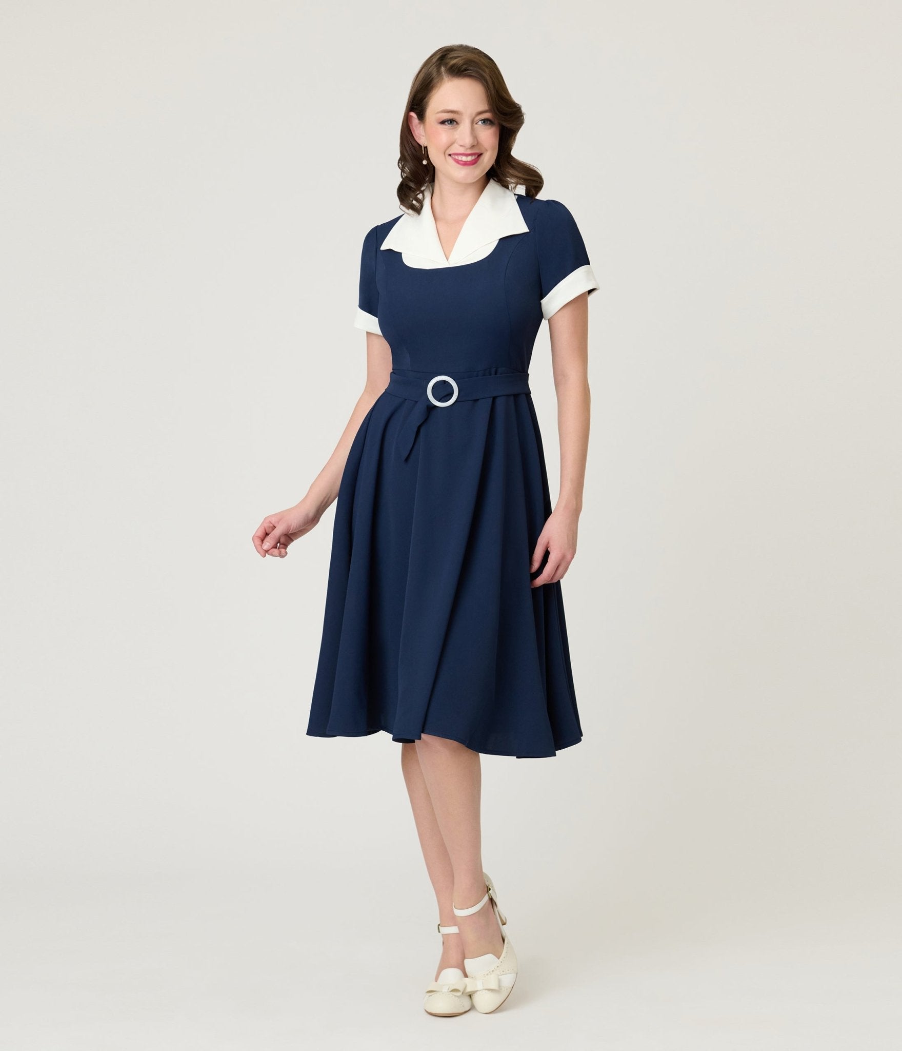 Navy & White Sailor Swing Dress - Unique Vintage - Womens, DRESSES, FIT AND FLARE