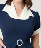 Navy & White Sailor Swing Dress - Unique Vintage - Womens, DRESSES, FIT AND FLARE