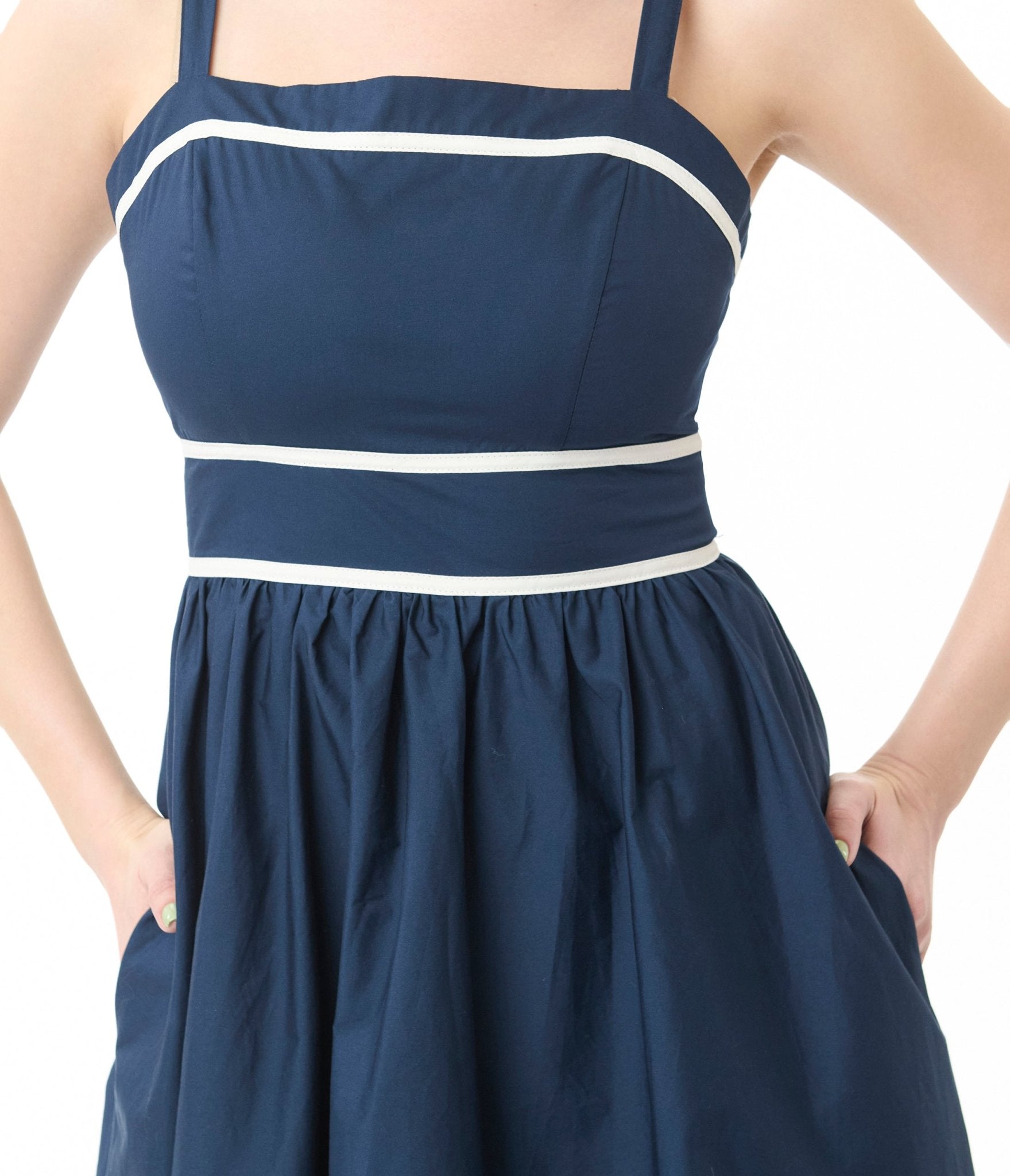 Navy & White Stripe Bunches Of Love Midi Dress - Unique Vintage - Womens, DRESSES, MIDI