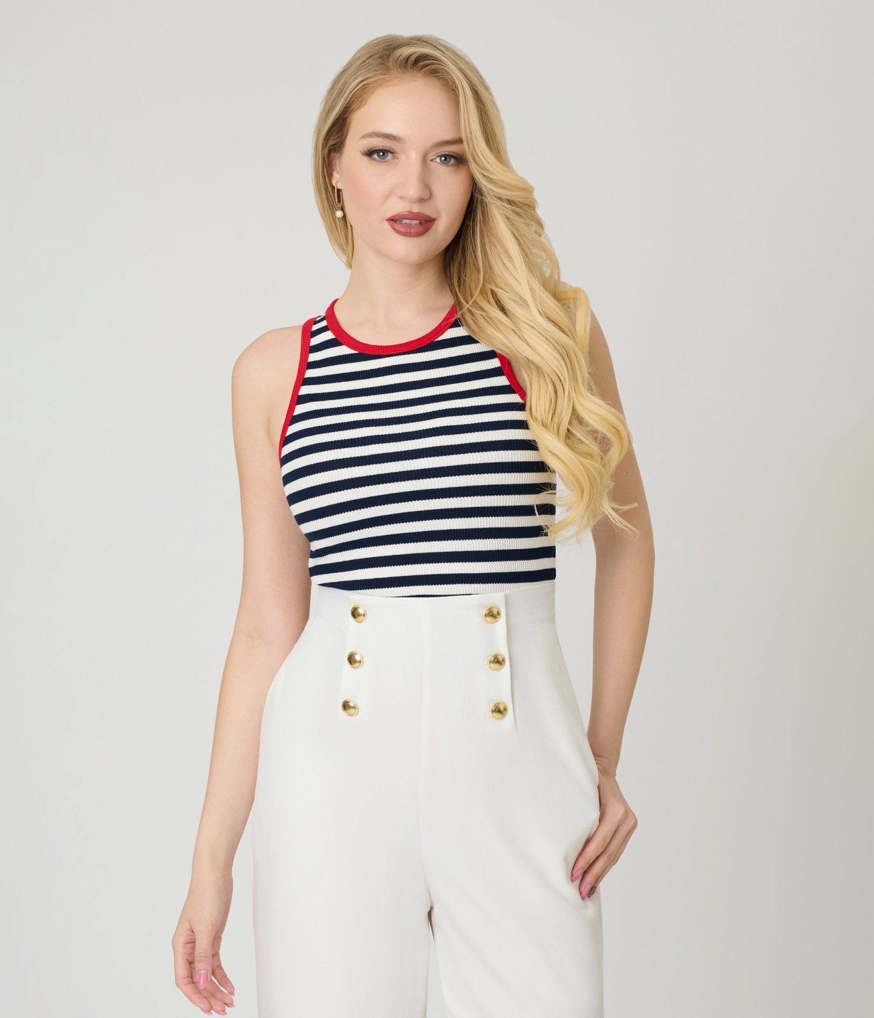 Navy & White Stripe Crop Tank Top - Unique Vintage - Womens, TOPS, KNIT TOPS