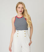 Navy & White Stripe Crop Tank Top - Unique Vintage - Womens, TOPS, KNIT TOPS
