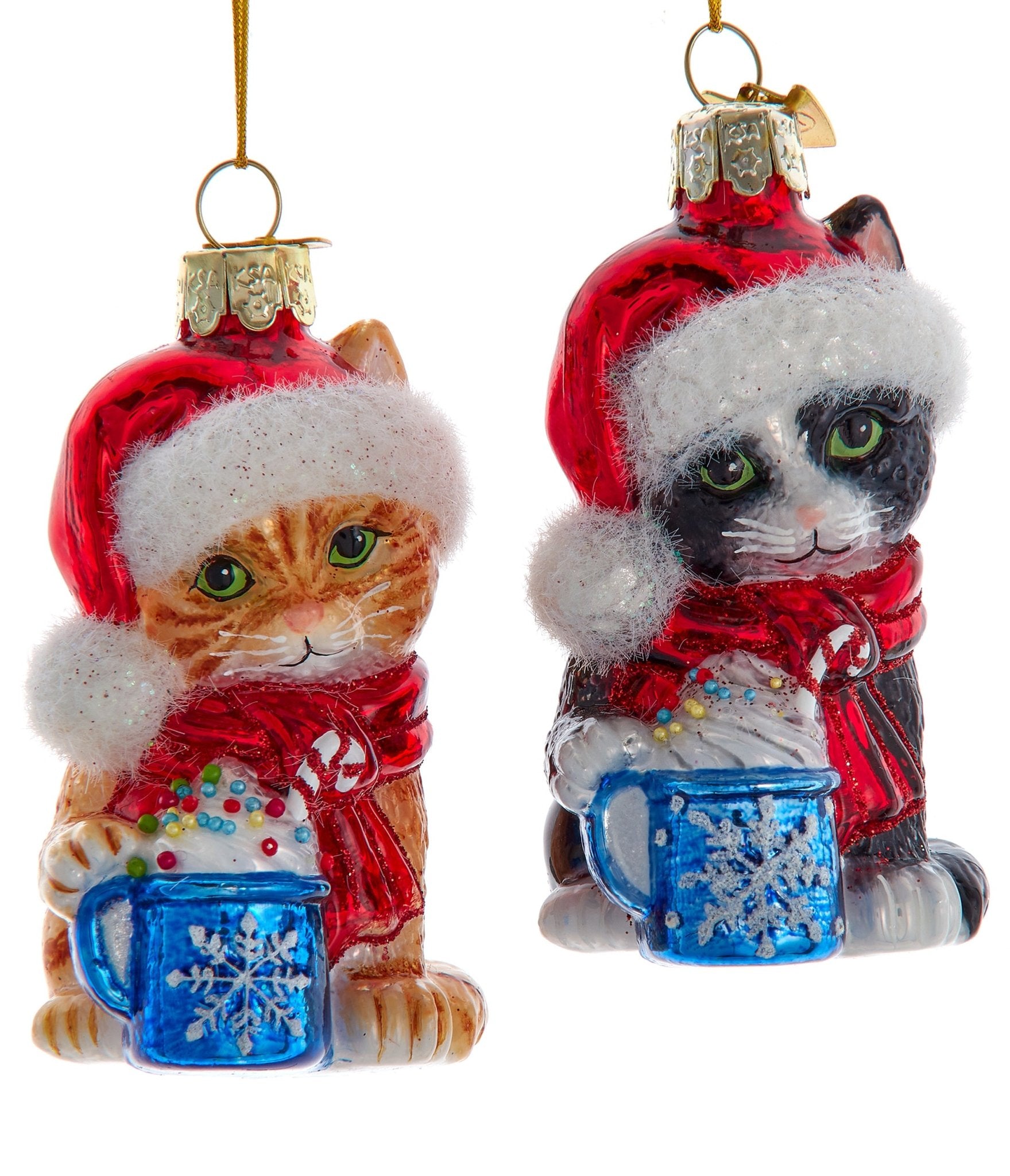 Noble Gem Holiday Kitten Ornament Set - Unique Vintage - 