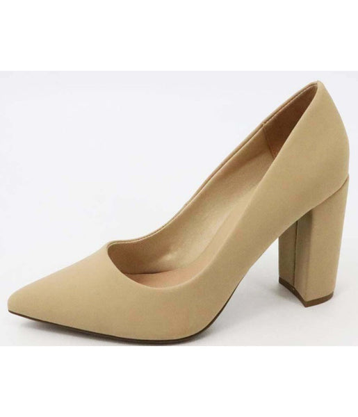 Nude Nubuck Chunky High Heel Dress Shoes