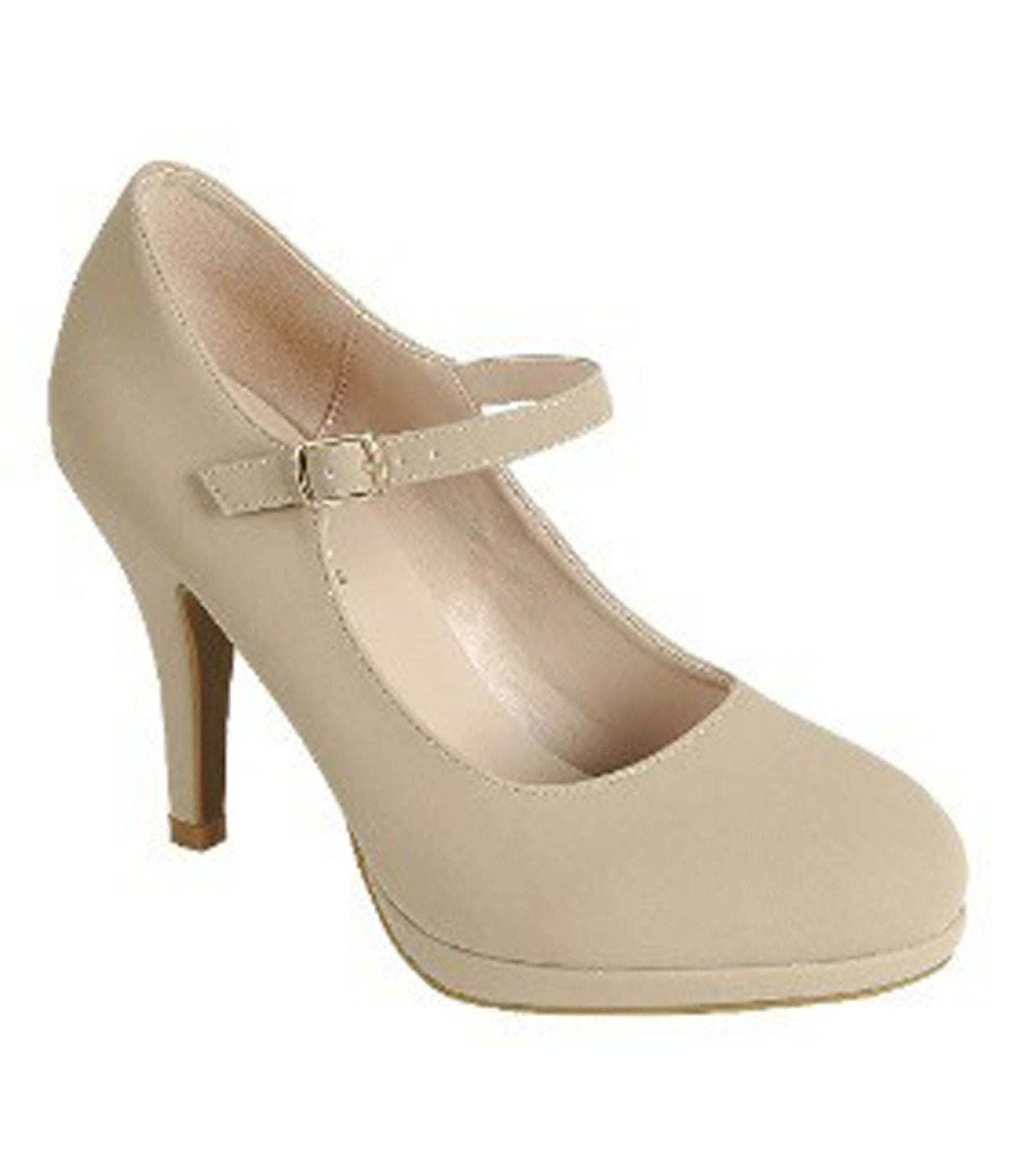 Nude Nubuck Round Toe Mary Jane Heels - Unique Vintage - Womens, SHOES, HEELS