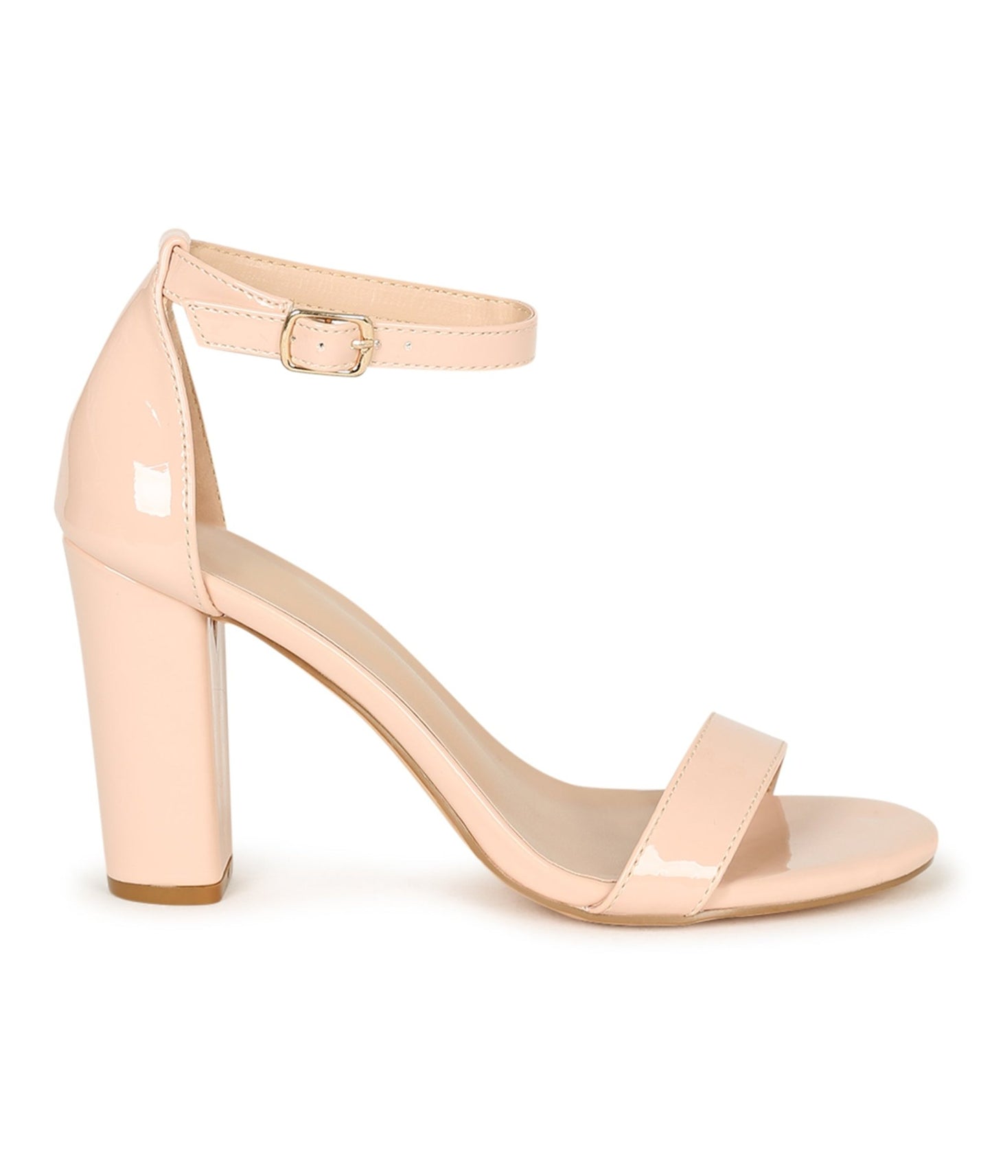 Nude Patent Leatherette Block Heel Sandals - Unique Vintage - Womens, SHOES, HEELS