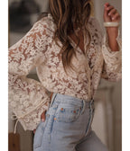 Off White Sheer Lace Blouse - Unique Vintage - Womens, TOPS, SHIRTS