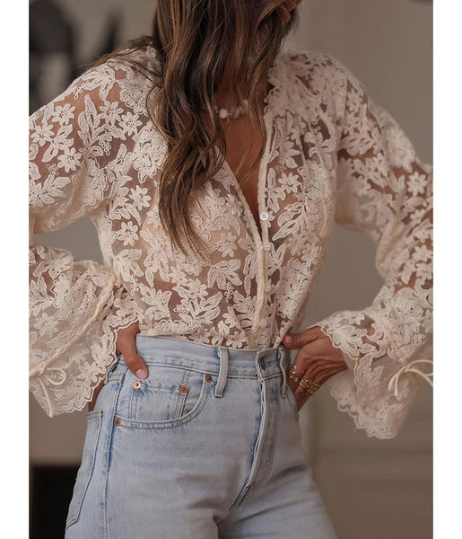 Off White Sheer Lace Blouse – Unique Vintage