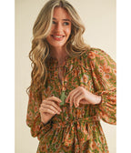 Olive & Floral Print Belted Midi Dress - Unique Vintage - Womens, DRESSES, MIDI