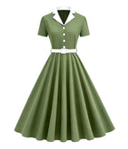 Olive Green Collared Shirtdress - Unique Vintage - Womens, DRESSES, SWING