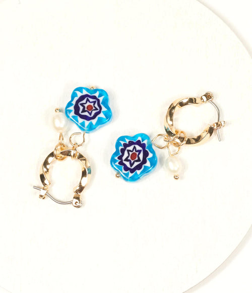14K Gold Plated & Floral Beaded Sweetie Hoop Earrings