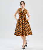 Orange Black Cat Print Jani Swing Dress - Unique Vintage - Womens, DRESSES, SWING