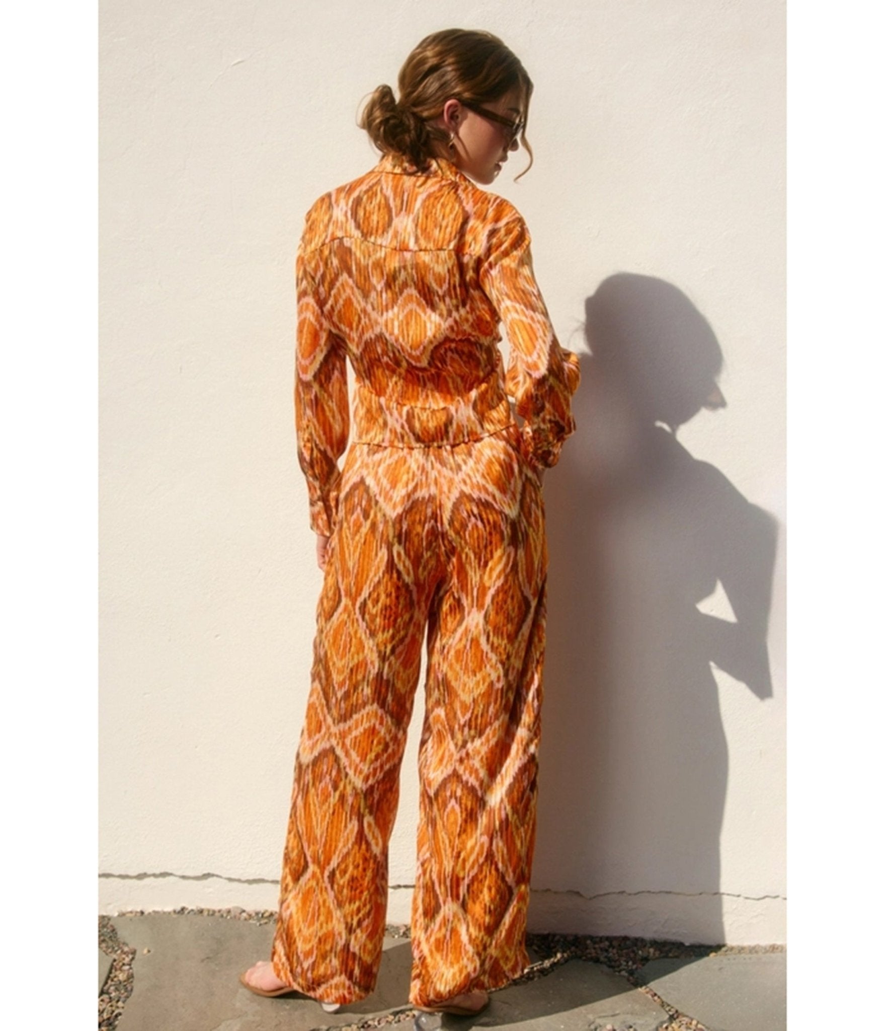 Orange & Brown Retro Abstract Print Tie Crop Top - Unique Vintage - Womens, TOPS, WOVEN TOPS