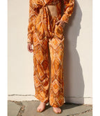 Orange & Brown Retro Abstract Print Wide Leg Pants - Unique Vintage - Womens, BOTTOMS, PANTS