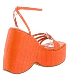 Orange Eira Wedge Platform Sandals - Unique Vintage - Womens, SHOES, HEELS